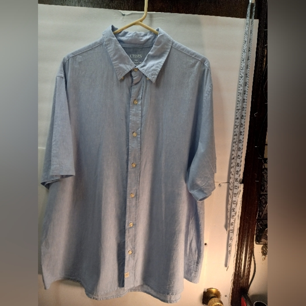 Chaps The Coastland 55% Linen Blend Classic Fit XXL Blue Business Casual Shirt